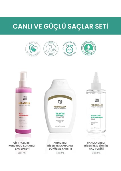 Canlı ve Güçlü Saçlar Seti (Saç Bakım – Biberiye, Tonik, Isı Koruyucu)