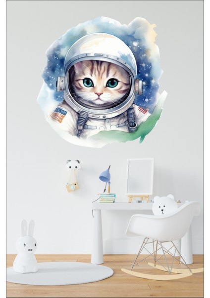 Astronot Kedi Bebek-Çocuk Odası Duvar Yapışkanlı Sticker Seti fiyatları