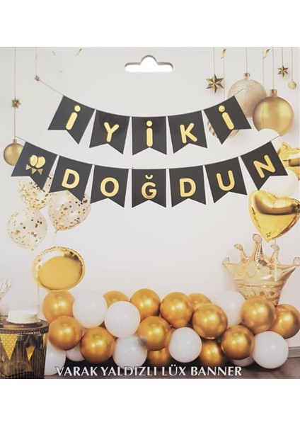 Siyah Altın Yaldızlı Iyiki Doğdun Uzar Banner