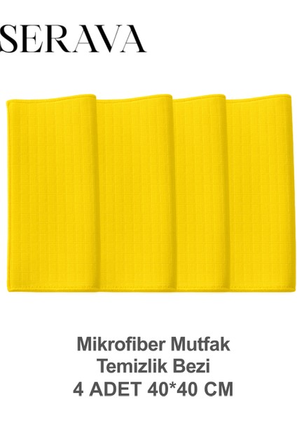 4'lü Mikrofiber Mutfak Temizlik Bezi – Yumuşak, Dayanıklı, Iz Bırakmaz (40X40)