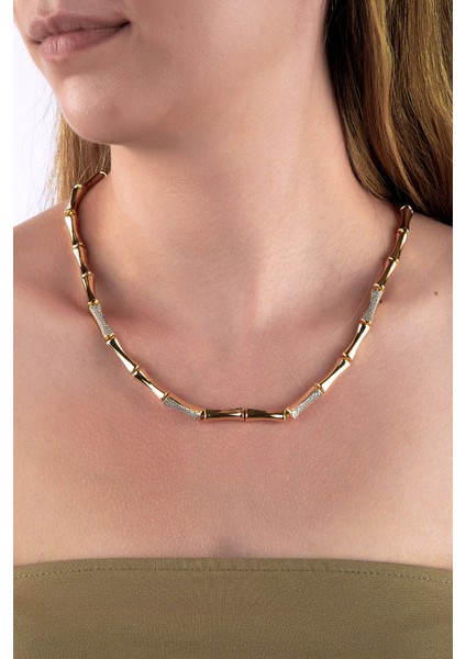 Altın Renkli Taşlı Bambu Görünümlü Kolye fiyatları