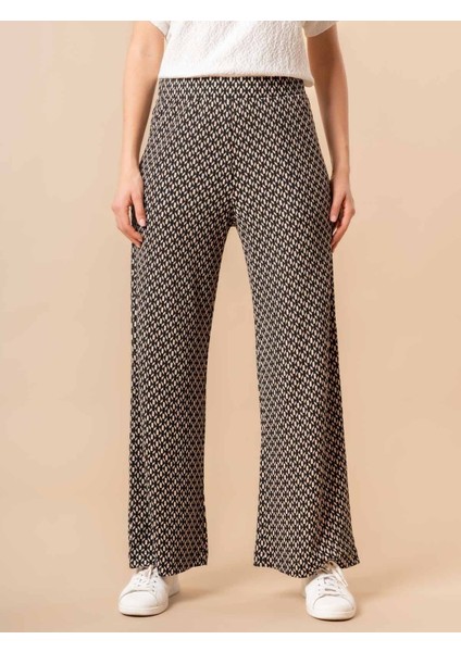 Kadın Siyah Beli Lastikli Rahat Kalıp Desenli Pantolon,kadın Pantolon
