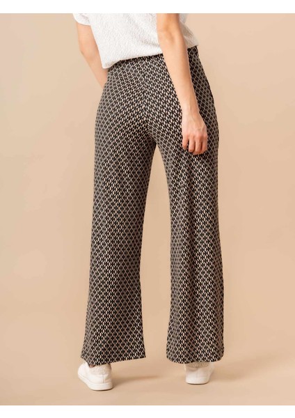 Kadın Siyah Beli Lastikli Rahat Kalıp Desenli Pantolon,kadın Pantolon fırsatları