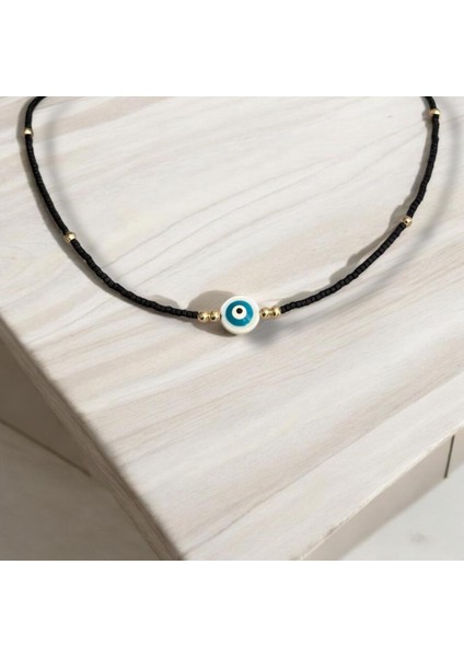 Siyah Mini Boncuklu Nazar Boncuğu Uçlu Bijuteri Kolye fiyatları