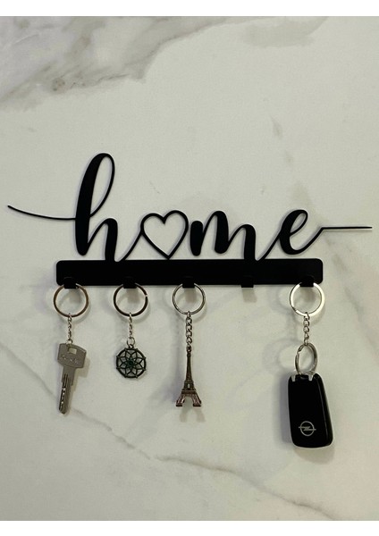 Metal Home Yazılı Şık Anahtarlık Dekoratif Anahtar Askısı 5 Kancalı