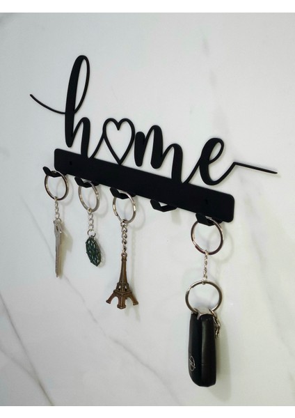 Metal Home Yazılı Şık Anahtarlık Dekoratif Anahtar Askısı 5 Kancalı modelleri
