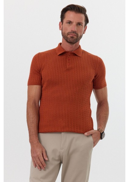 Erkek Polo Yaka Örgü Desenli Kısa Kollu Yazlık Triko Tişört