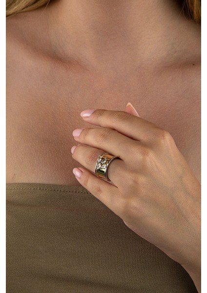 Çift Renkli Rodajlı Dört Damla Taşlı Boru Yüzük