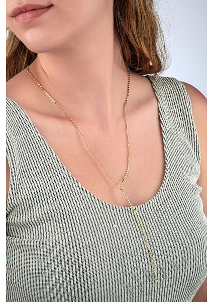 Pul Zincirli Gold Y Kolye