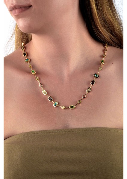 Altın Renkli Renkli Taşlı Geometrik Kolye fiyatları