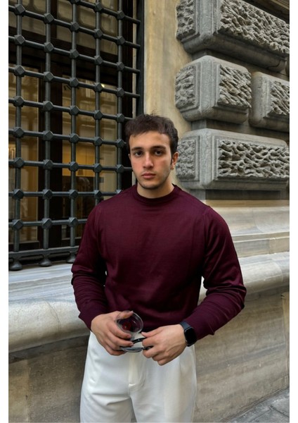 Erkek Standart Fit Normal Kesim Bisiklet Yaka Triko Kazak