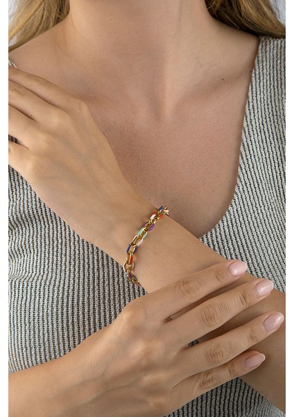 Altın Renkli Rengarenk Mineli Zincir Bileklik fiyatları