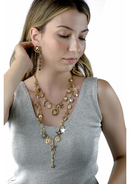 Astroloji Temalı Güneş & Ay Incili Bronz Kolye fiyatları