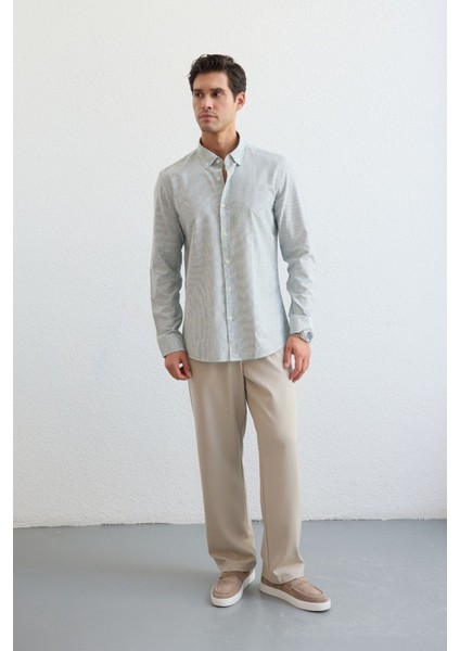 Misato Erkek Gömlek Modern Slim Fit Keten Görünümlü Ince Çizgili Hafif Kumaş fiyatları