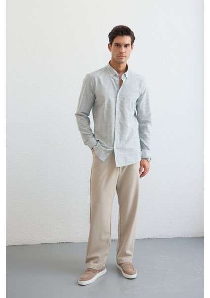 Misato Erkek Gömlek Modern Slim Fit Keten Görünümlü Ince Çizgili Hafif Kumaş fırsatları