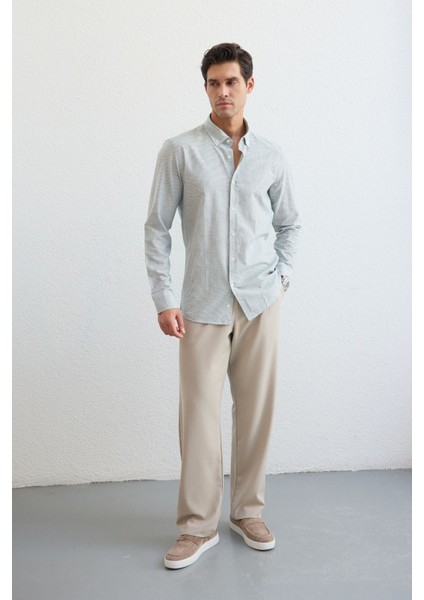 Misato Erkek Gömlek Modern Slim Fit Keten Görünümlü Ince Çizgili Hafif Kumaş indirimleri