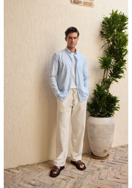 Turi Erkek Pamuk Gömlek Modern Slim Fit Keten Görünümlü Uzun Kol fiyatları