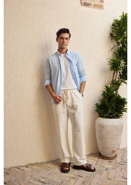 Turi Erkek Pamuk Gömlek Modern Slim Fit Keten Görünümlü Uzun Kol modelleri