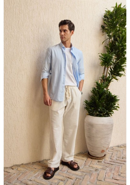 Turi Erkek Pamuk Gömlek Modern Slim Fit Keten Görünümlü Uzun Kol fırsatları