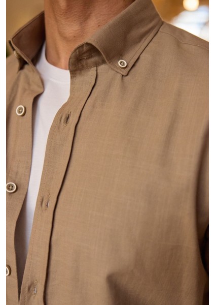 Turi Erkek Pamuk Gömlek Modern Slim Fit Keten Görünümlü Uzun Kol modelleri