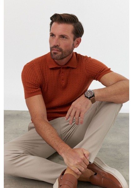 Erkek Polo Yaka Örgü Desenli Kısa Kollu Yazlık Triko Tişört modelleri