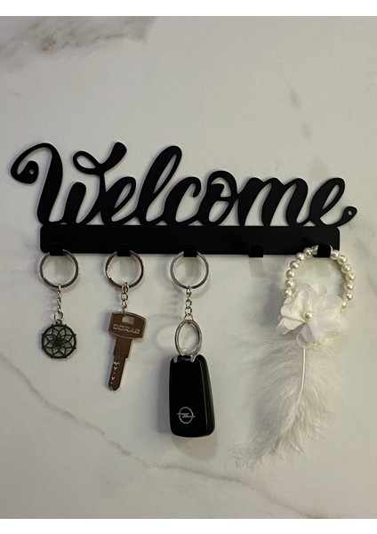Metal Welcome Yazılı Şık Anahtarlık Dekoratif Anahtar Askısı 5 Kancalı fiyatları