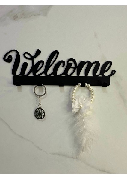 Metal Welcome Yazılı Şık Anahtarlık Dekoratif Anahtar Askısı 5 Kancalı modelleri