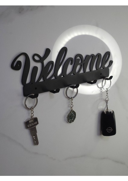 Metal Welcome Yazılı Şık Anahtarlık Dekoratif Anahtar Askısı 5 Kancalı fırsatları