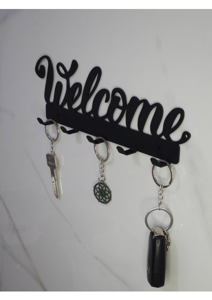 Metal Welcome Yazılı Şık Anahtarlık Dekoratif Anahtar Askısı 5 Kancalı indirimleri