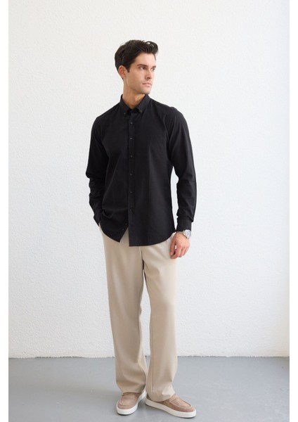 Turi Erkek Pamuk Gömlek Modern Slim Fit Keten Görünümlü Uzun Kol modelleri