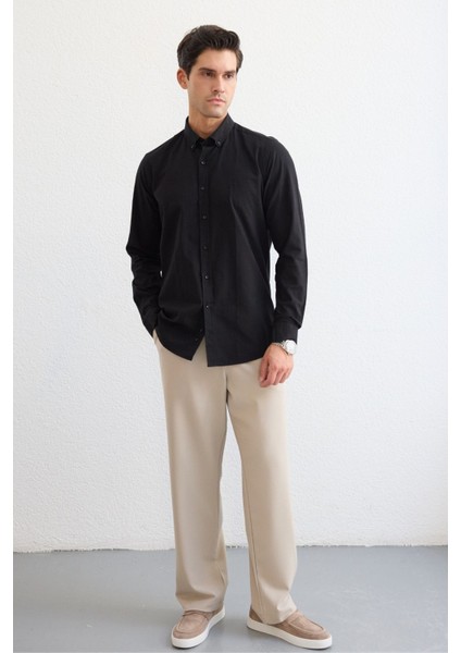 Turi Erkek Pamuk Gömlek Modern Slim Fit Keten Görünümlü Uzun Kol indirimleri