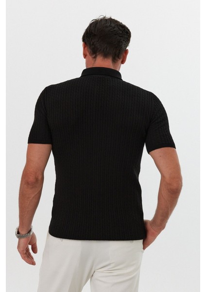 Erkek Polo Yaka Örgü Desenli Kısa Kollu Yazlık Triko Tişört modelleri