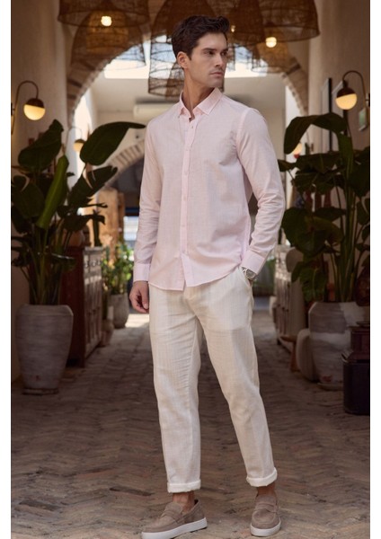 Turi Erkek Pamuk Gömlek Modern Slim Fit Keten Görünümlü Uzun Kol fiyatları