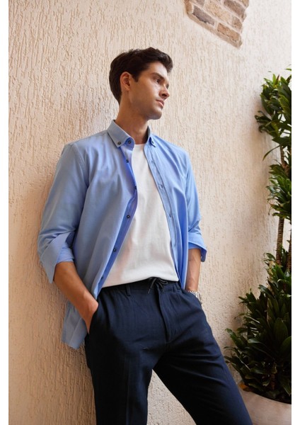 Turi Erkek Pamuk Gömlek Modern Slim Fit Keten Görünümlü Uzun Kol fiyatları