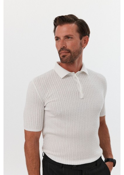 Erkek Polo Yaka Örgü Desenli Kısa Kollu Yazlık Triko Tişört fırsatları
