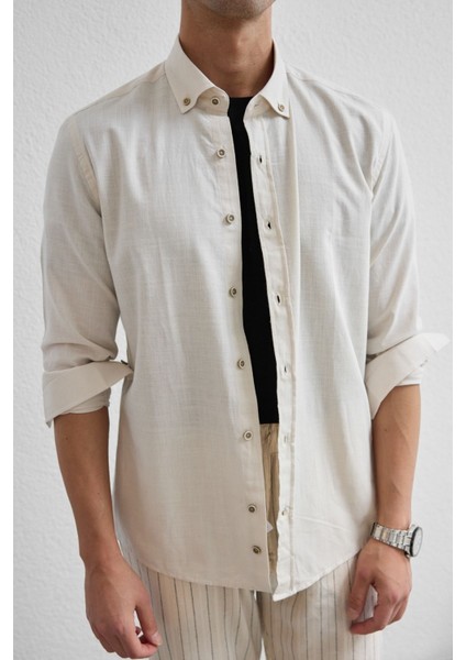 Turi Erkek Pamuk Gömlek Modern Slim Fit Keten Görünümlü Uzun Kol fiyatları