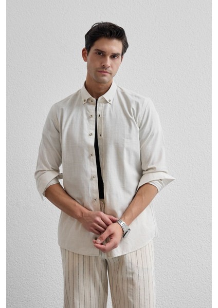 Turi Erkek Pamuk Gömlek Modern Slim Fit Keten Görünümlü Uzun Kol modelleri