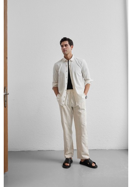 Turi Erkek Pamuk Gömlek Modern Slim Fit Keten Görünümlü Uzun Kol fırsatları