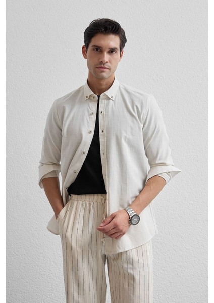 Turi Erkek Pamuk Gömlek Modern Slim Fit Keten Görünümlü Uzun Kol indirimleri