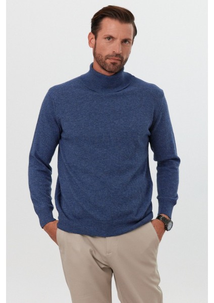 Erkek Yünlü Normal Kalıp Tam Balıkçı Yaka Triko Kazak
