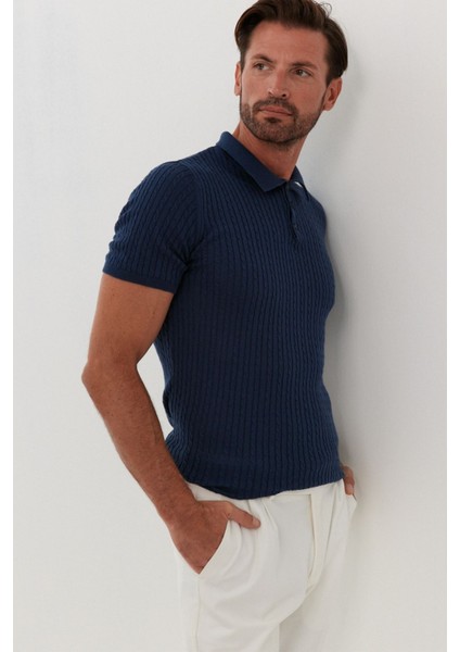 Erkek Polo Yaka Örgü Desenli Kısa Kollu Yazlık Triko Tişört fiyatları