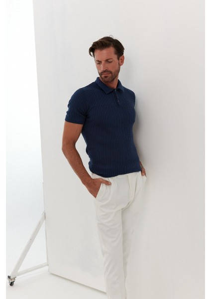 Erkek Polo Yaka Örgü Desenli Kısa Kollu Yazlık Triko Tişört modelleri