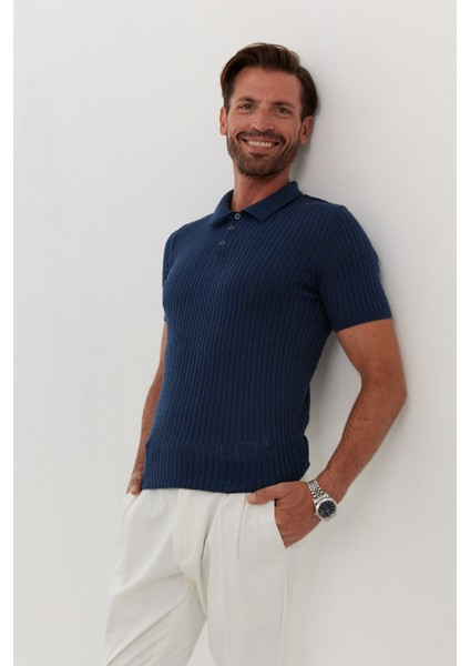 Erkek Polo Yaka Örgü Desenli Kısa Kollu Yazlık Triko Tişört fırsatları