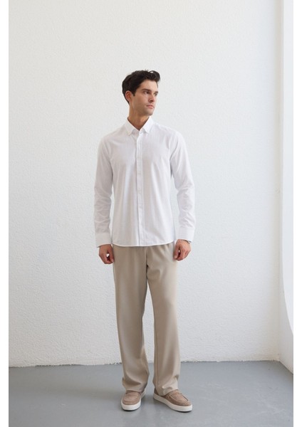 Turi Erkek Pamuk Gömlek Modern Slim Fit Keten Görünümlü Uzun Kol fiyatları
