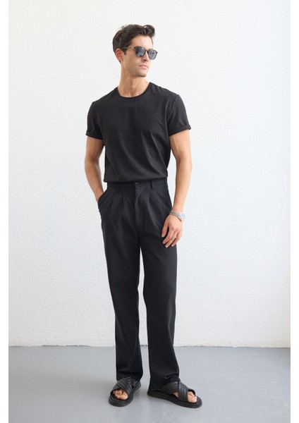 Boso Erkek Çift Pileli Keten Baggy Pantolon modelleri