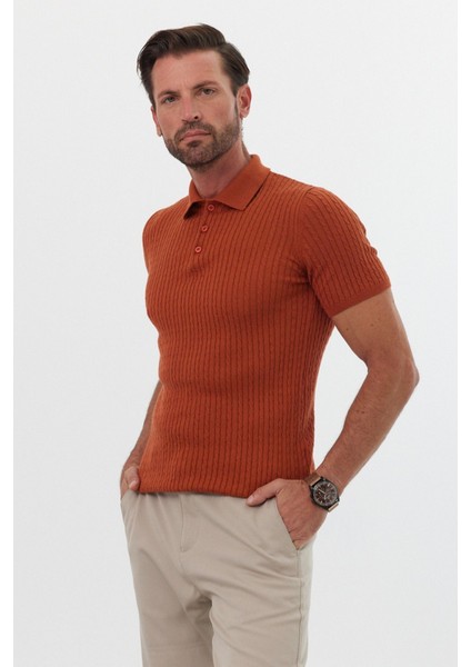 Erkek Polo Yaka Örgü Desenli Kısa Kollu Yazlık Triko Tişört indirimleri