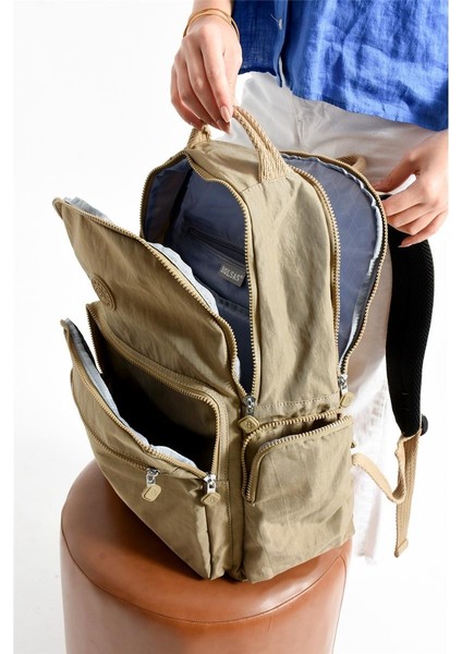 Bolsas 1094 Su Geçirmez Ithal Krinkıl Kumaş Laptop Bölmeli Okul ve Günlük Sırt Çantası Kum modelleri