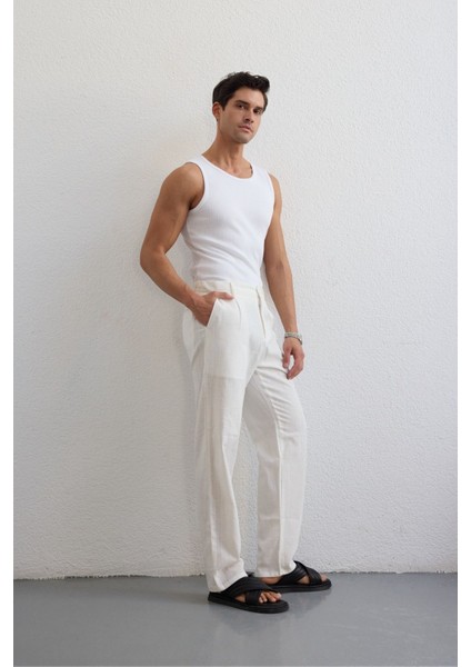 Dulan Erkek Baggy Fit Pantolon Keten Görünümlü %100 Pamuk Lastikli Bel modelleri