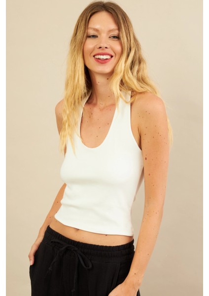 Kadın Ekru Sırtı Açık Bluz LPP1244-90