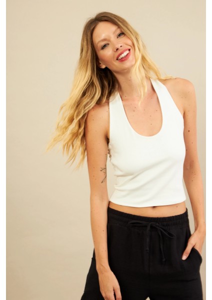 Kadın Ekru Sırtı Açık Bluz LPP1244-90 fırsatları